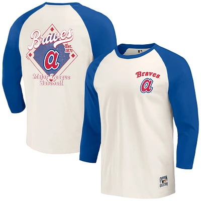 Collection Darius Rucker pour hommes par Fanatics Royal/Blanc Atlanta Braves Cooperstown T-shirt raglan à manches 3/4