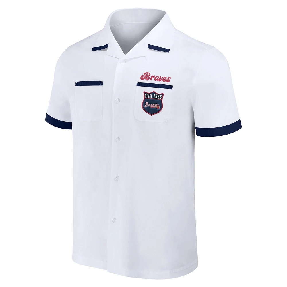 Collection Darius Rucker pour homme par Fanatics White Atlanta Braves Bowling Chemise boutonnée