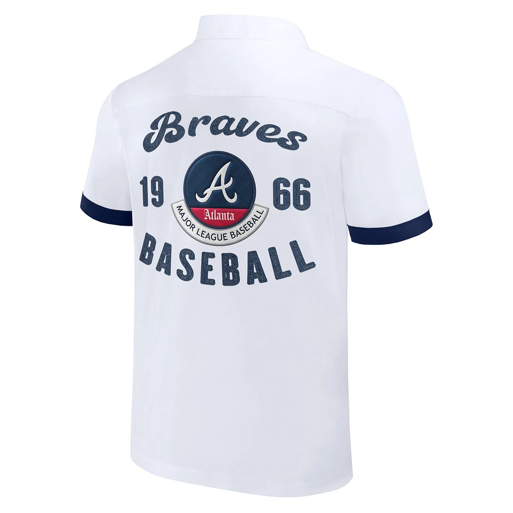 Collection Darius Rucker pour homme par Fanatics White Atlanta Braves Bowling Chemise boutonnée