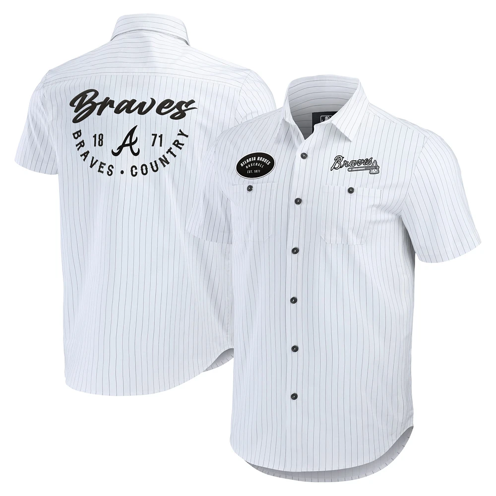 Men's Darius Rucker Collection by Fanatics White Atlanta Braves Pin Stripe Short Sleeve Button-Up Shirt