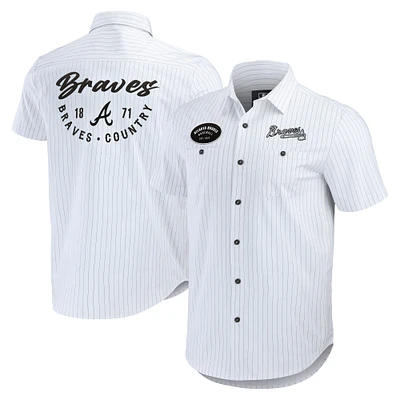 Collection Darius Rucker pour hommes par Fanatics Chemise boutonnée à manches courtes blanche Atlanta Braves Pin Stripe