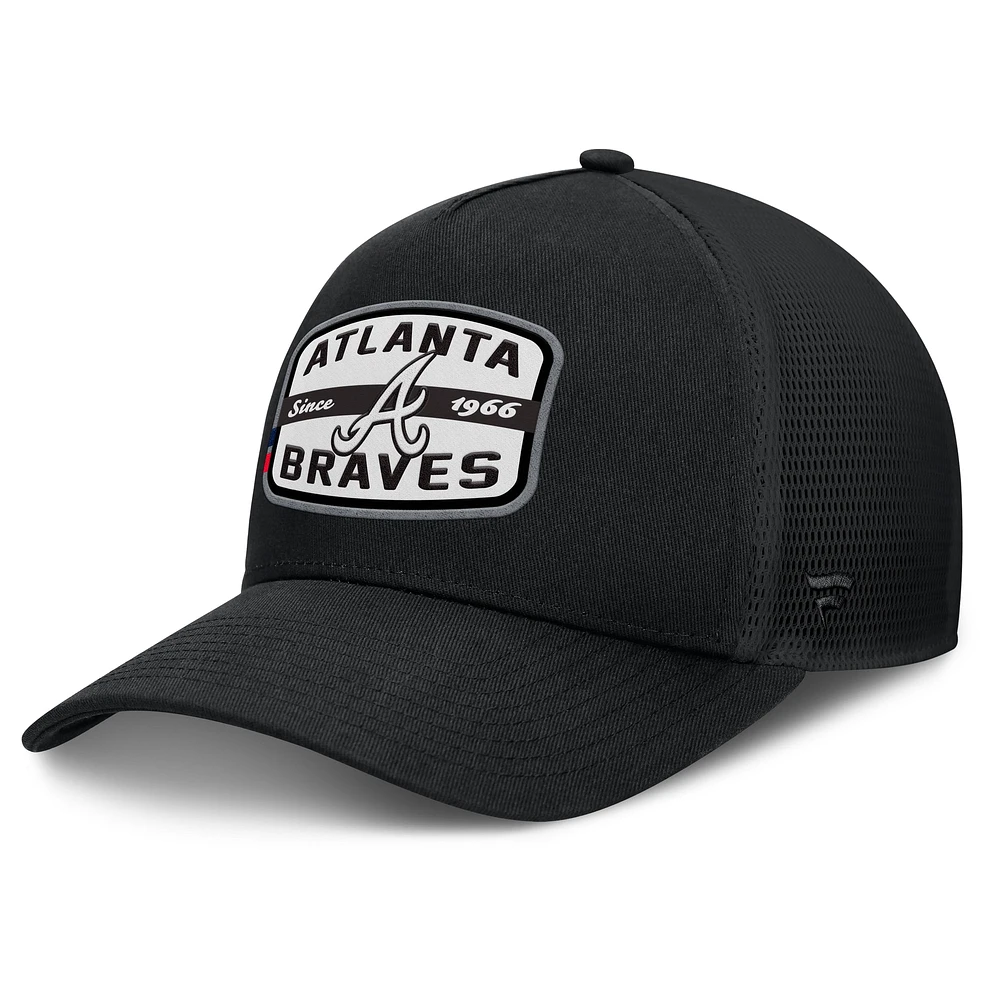 Casquette Snapback de camionneur en A avec patch de l'équipe des Braves d'Atlanta Fanatics pour hommes, noire