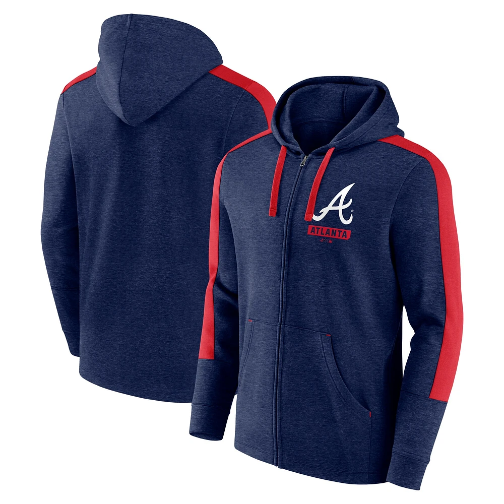 Sweat à capuche zippé en polaire bleu marine chiné Atlanta Braves Gains pour homme Fanatics