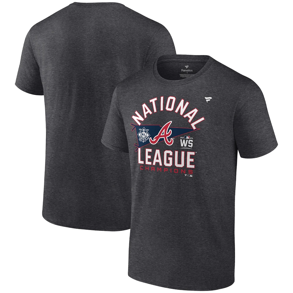 Fanatics Heathered Charcoal pour hommes Atlanta Braves Champions de la Ligue nationale 2021 - T-shirt des vestiaires