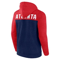 Sweat à capuche entièrement zippé Fanatics pour hommes bleu marine chiné/rouge chiné Atlanta Braves Blown Away