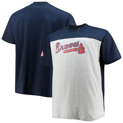 T-shirt color block Fanatics pour hommes bleu marine/gris Atlanta Braves Big & Tall