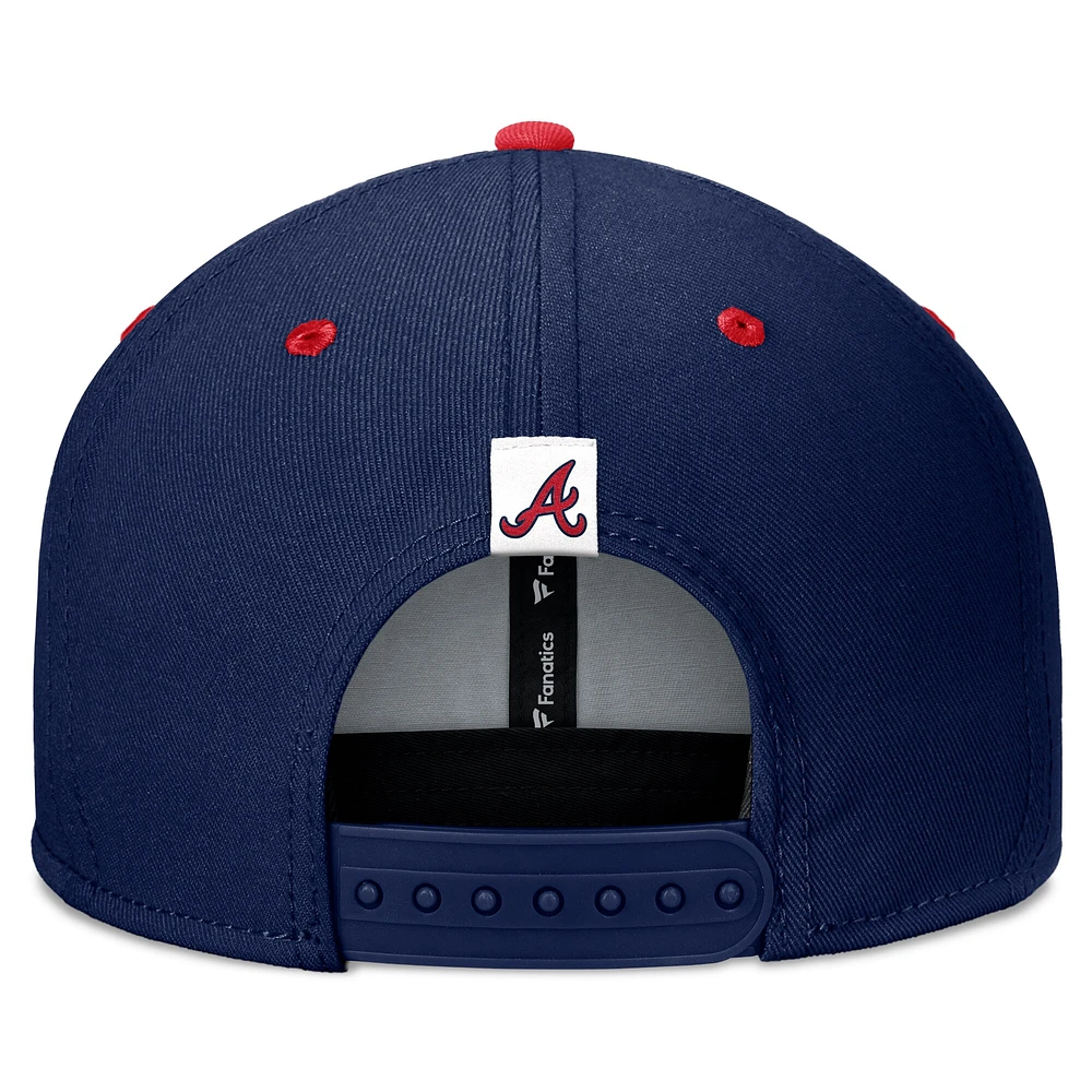 Casquette Snapback Fanatics bleu marine/rouge Atlanta Braves Fundamental Bold pour hommes