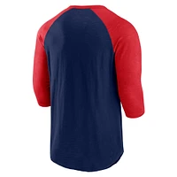 T-shirt Henley à manches 3/4 Fanatics pour hommes bleu marine/rouge Atlanta Braves Historical Win