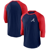 T-shirt Henley à manches 3/4 Fanatics pour hommes bleu marine/rouge Atlanta Braves Historical Win