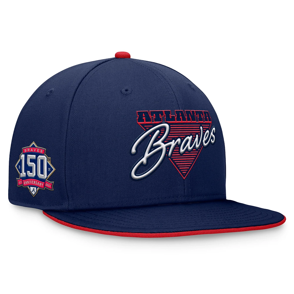 Men's Fanatics Navy Atlanta Braves Fundamental Tri-Script Fitted Hat