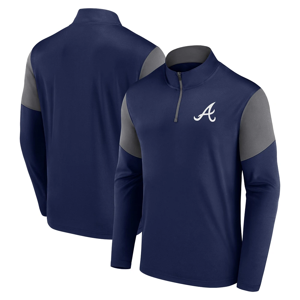 Haut à quart de zip avec logo Fanatics des Atlanta Braves bleu marine pour hommes