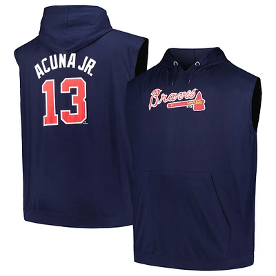 Men's Fanatics Ronald Acuña Jr. Navy Atlanta Braves Name & Number Muscle Tank Hoodie