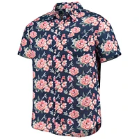 Chemise boutonnée en lin floral FOCO Atlanta Braves pour homme, bleu marine