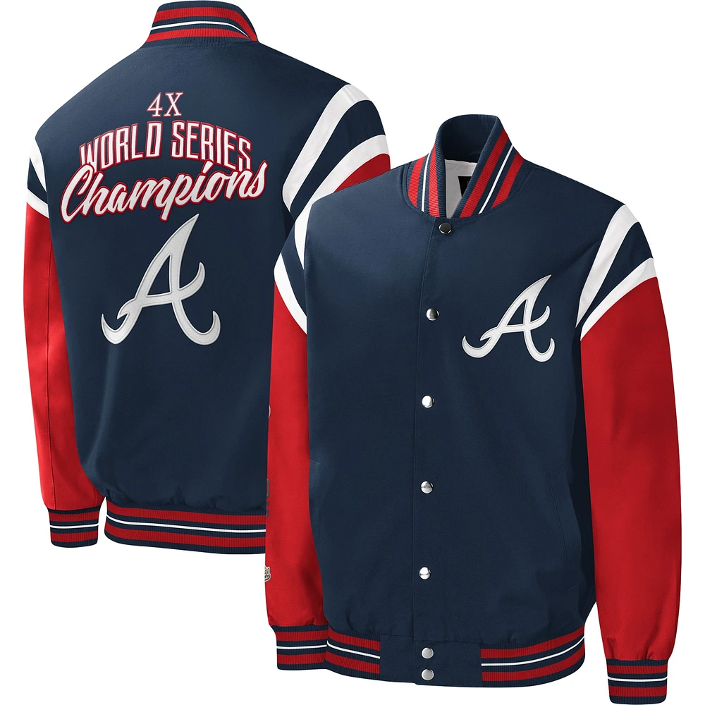 G-III Sports by Carl Banks Navy Atlanta Braves Titulaire Full-Snap Varsity Jacket