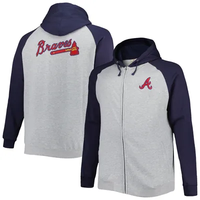 Atlanta Braves Big & Tall Raglan Hoodie Full-Zip Sweatshirt - Heather Gray/Navy