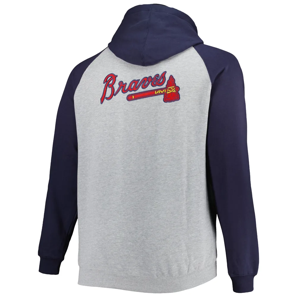 Men's Heather Gray/Navy Atlanta Braves Big & Tall Raglan Hoodie Full-Zip Sweatshirt