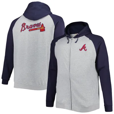 Sweat à capuche raglan Big & Tall Atlanta Braves gris chiné/bleu marine pour homme