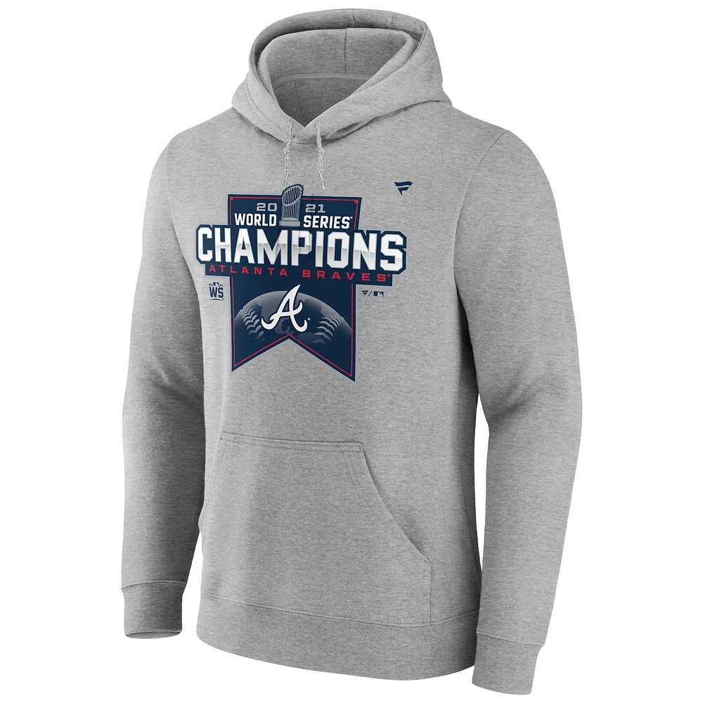 Men's Heather Gray Atlanta Braves 2021 World Series Champions Locker Room Fitted Pullover Hoodie