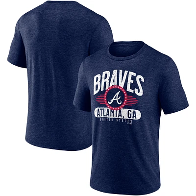 T-shirt bleu marine chiné pour homme avec logo des Atlanta Braves