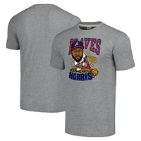 T-shirt à trois mélanges pour hommes, hommage Michael Harris II, gris, Atlanta Braves, caricature