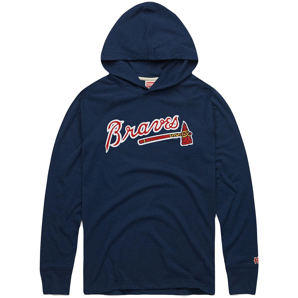 Sweat à capuche léger trois bandes bleu marine pour homme, motif raglan, hommage aux Braves d'Atlanta