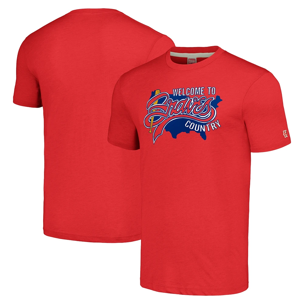 Men's Homage  Red Atlanta Braves Welcome to Country Hyper Local Tri-Blend T-Shirt