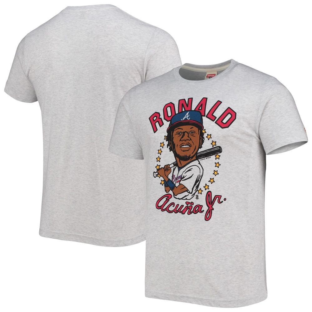 Men's Homage Ronald Acuna Jr. White Atlanta Braves Caricature Tri-Blend T-Shirt