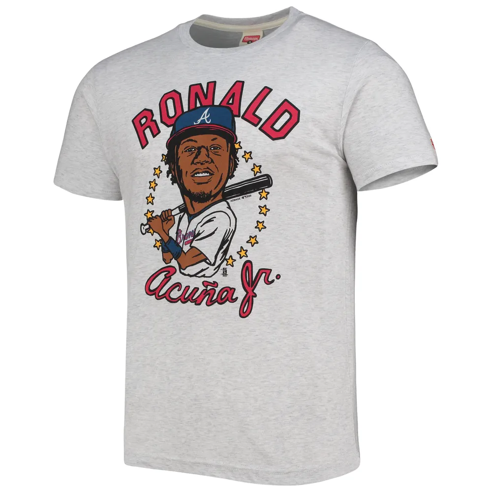 T-shirt à trois mélanges pour hommes, hommage Ronald Acuna Jr., caricature des Braves d'Atlanta, blanc