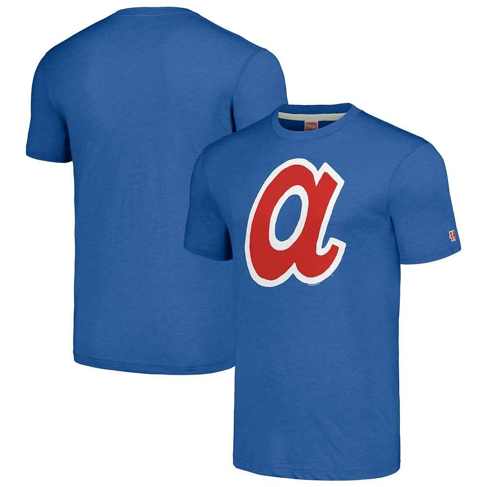 T-shirt tri-mélange avec logo dessiné à la main de collection Cooperstown Royal Atlanta Braves pour hommes