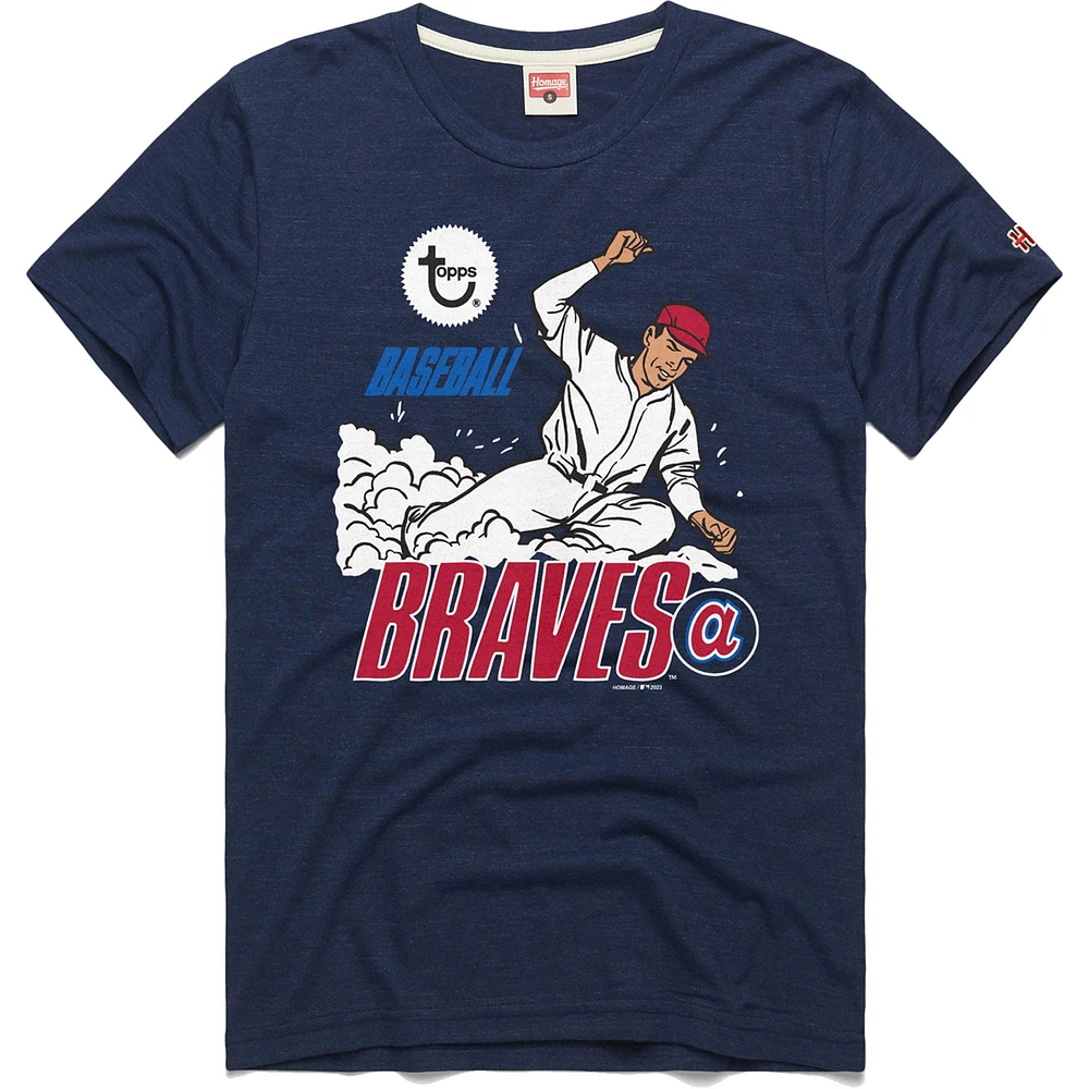 T-shirt à trois mélanges Homage x Topps pour homme, bleu marine Atlanta Braves