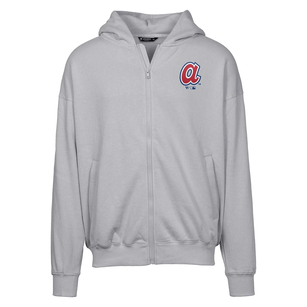 Men's Levelwear  Gray Atlanta Braves Uphill City Core Logo Full-Zip Hoodie