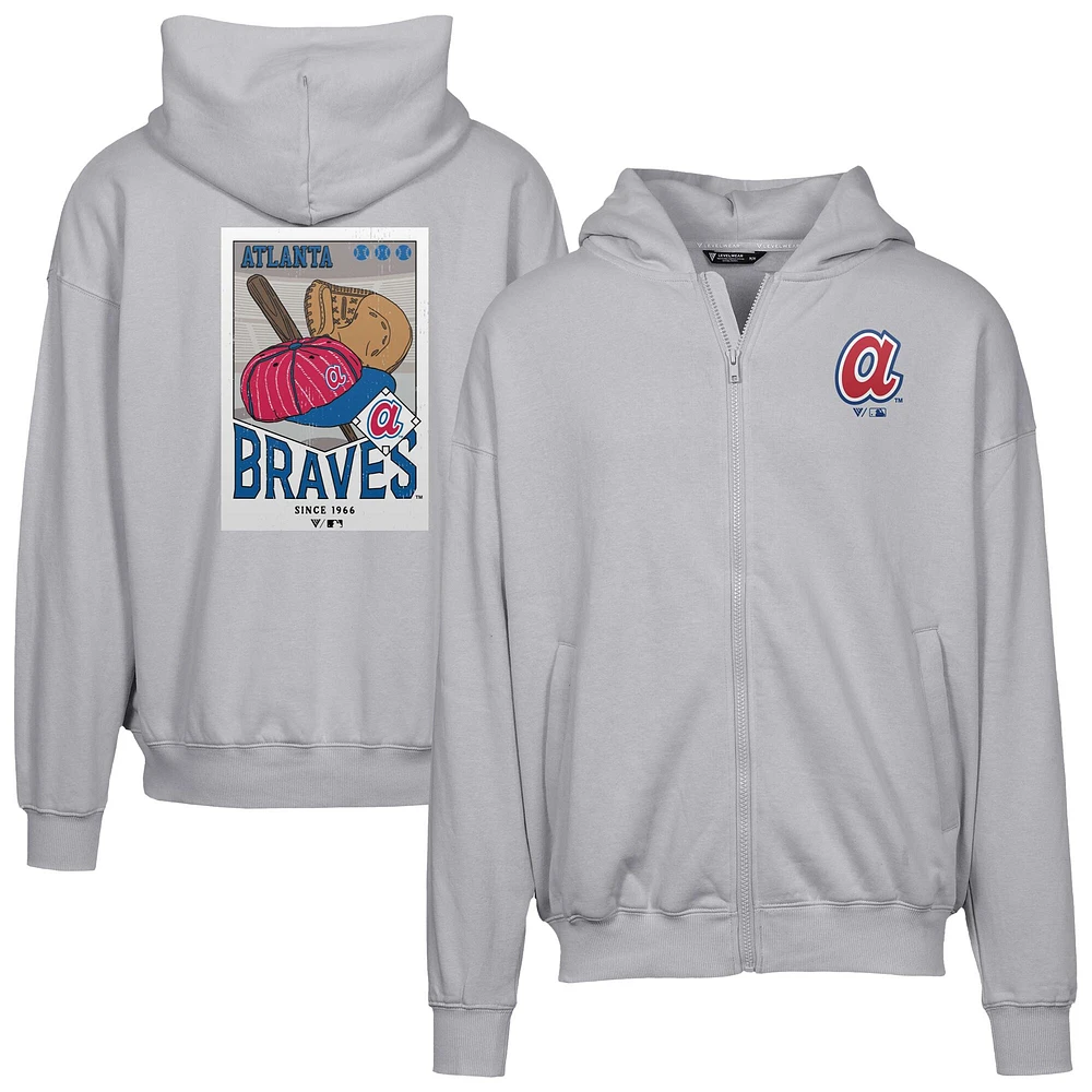 Men's Levelwear Gray Atlanta Braves Uphill City Core Logo Full-Zip Hoodie