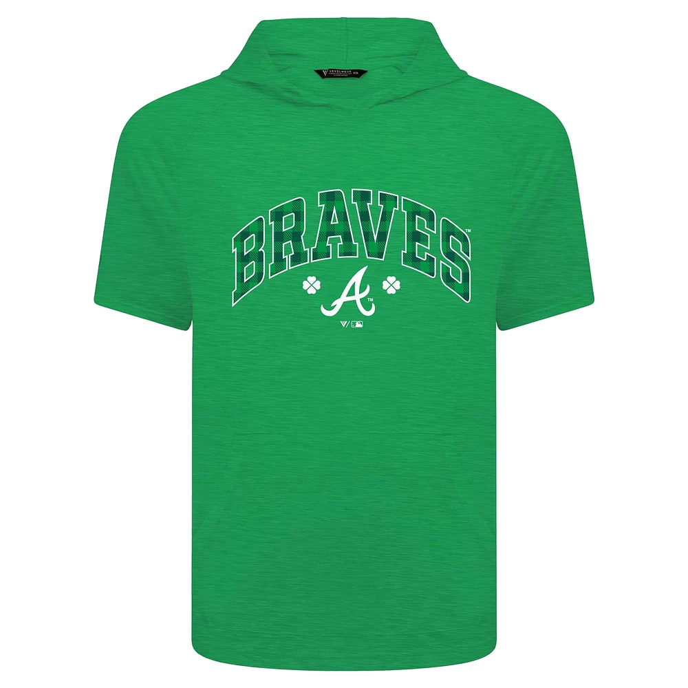 Men's Levelwear Green Atlanta Braves St. Patrick's Day Phase Plaid Short Sleeve T-Shirt Hoodie