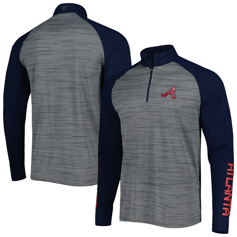 Haut à quart de zip raglan Levelwear Atlanta Braves gris chiné pour homme