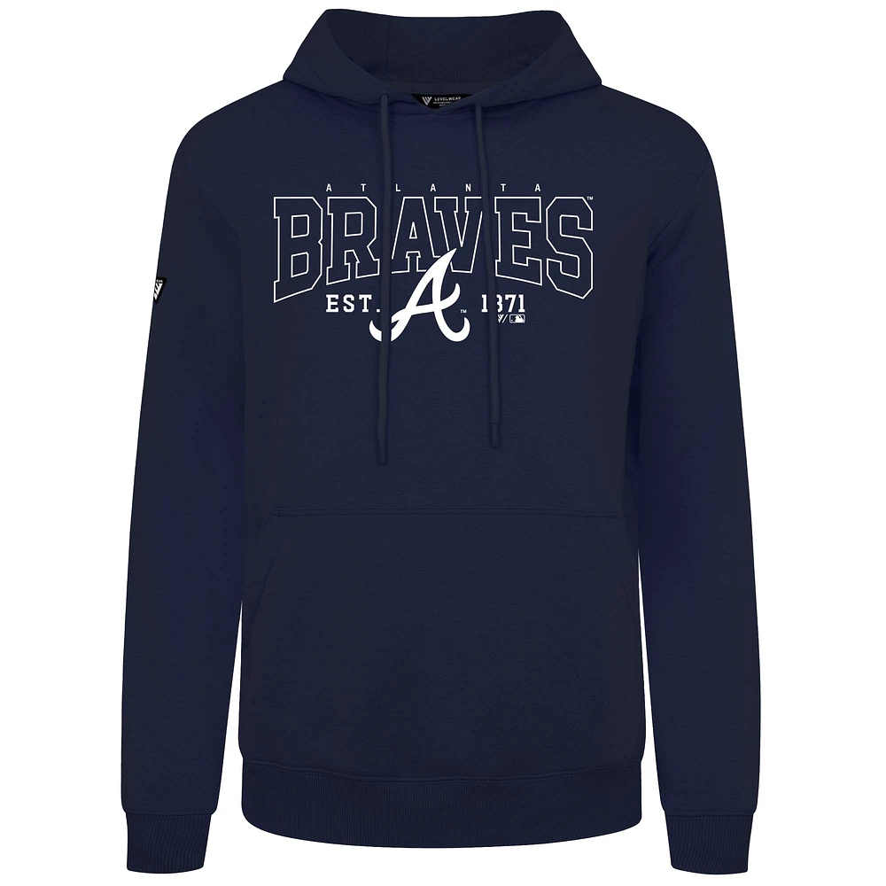 Men's Levelwear Navy Atlanta Braves Accolade Podium Textbook Pullover Hoodie