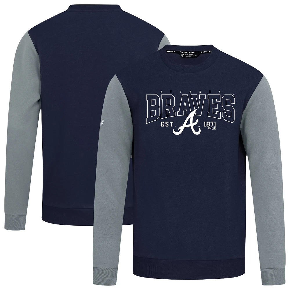 Men's Levelwear Navy Atlanta Braves Accolade Ultimate Textbook Pullover Sweatshirt