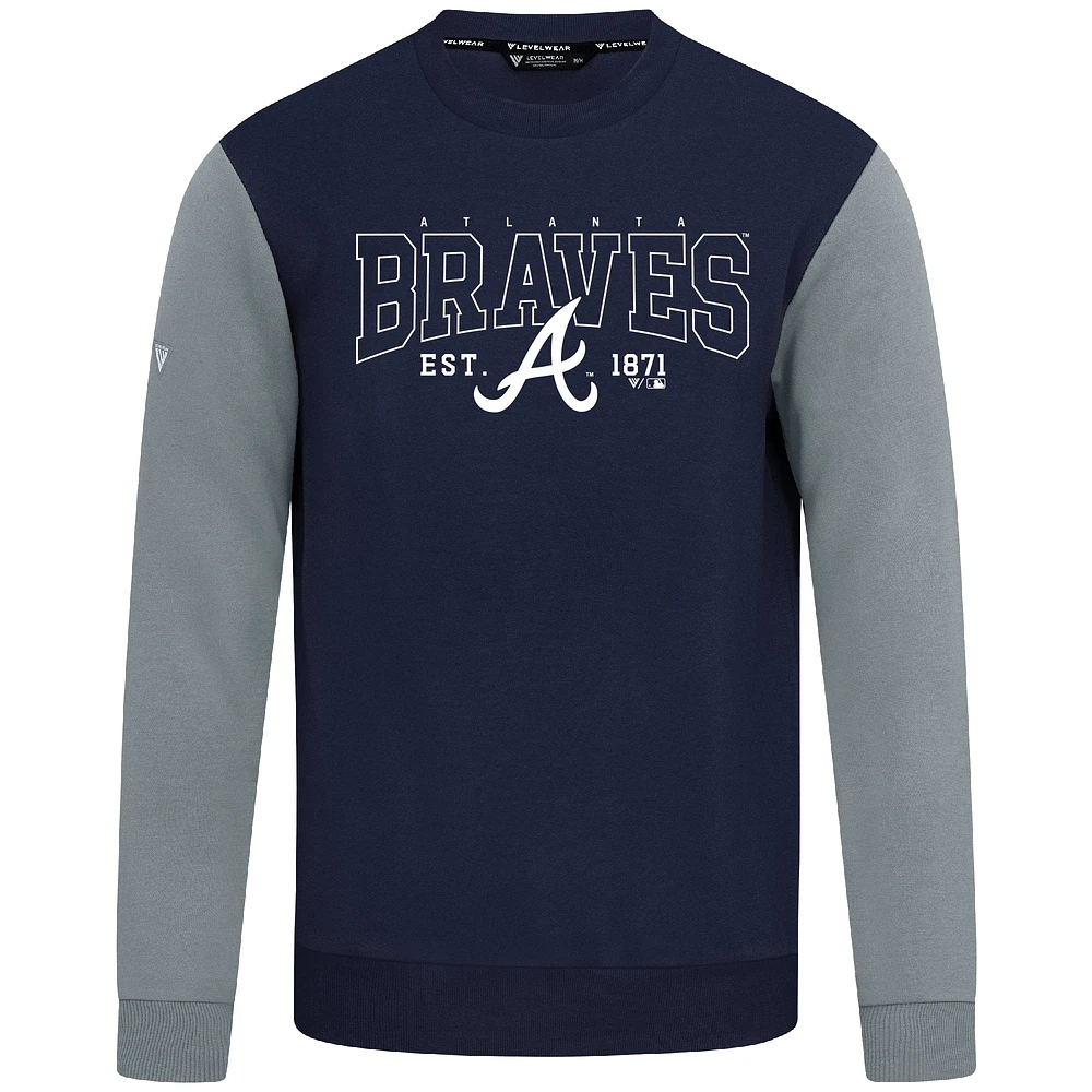Men's Levelwear Navy Atlanta Braves Accolade Ultimate Textbook Pullover Sweatshirt