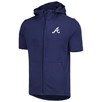 Men's Levelwear Navy Atlanta Braves Recruit Full-Zip Short Sleeve Hoodie