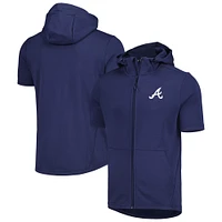 Men's Levelwear Navy Atlanta Braves Recruit Full-Zip Short Sleeve Hoodie