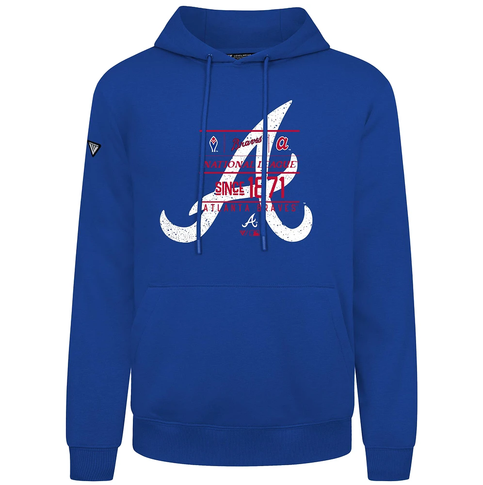 Sweat à capuche imprimé vieilli Podium Acumen pour homme Levelwear Royal Atlanta Braves Cooperstown Collection