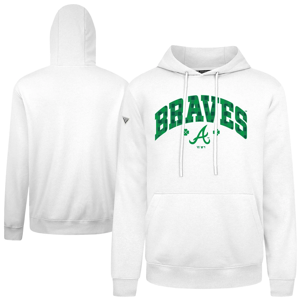 Men's Levelwear  White Atlanta Braves St. Patrick's Day Podium Plaid Pullover Hoodie
