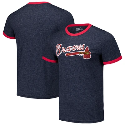 Men's Majestic Threads Navy Atlanta Braves Ringer Tri-Blend T-Shirt