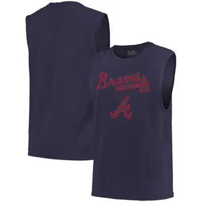 Atlanta Braves Majestic Threads Softhand Muscle Tank Top - Navy