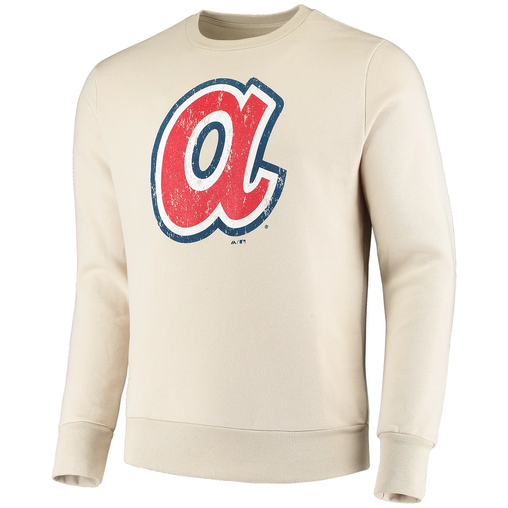 Men's Majestic Threads Oatmeal Atlanta Braves Fleece Pullover Sweatshirt