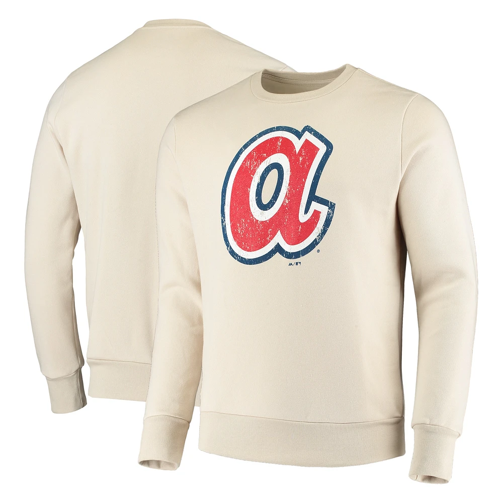 Men's Majestic Threads Oatmeal Atlanta Braves Fleece Pullover Sweatshirt