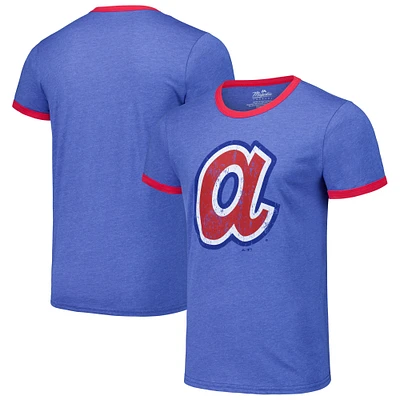 T-shirt triple mélange Majestic Threads Royal Atlanta Braves Ringer pour hommes