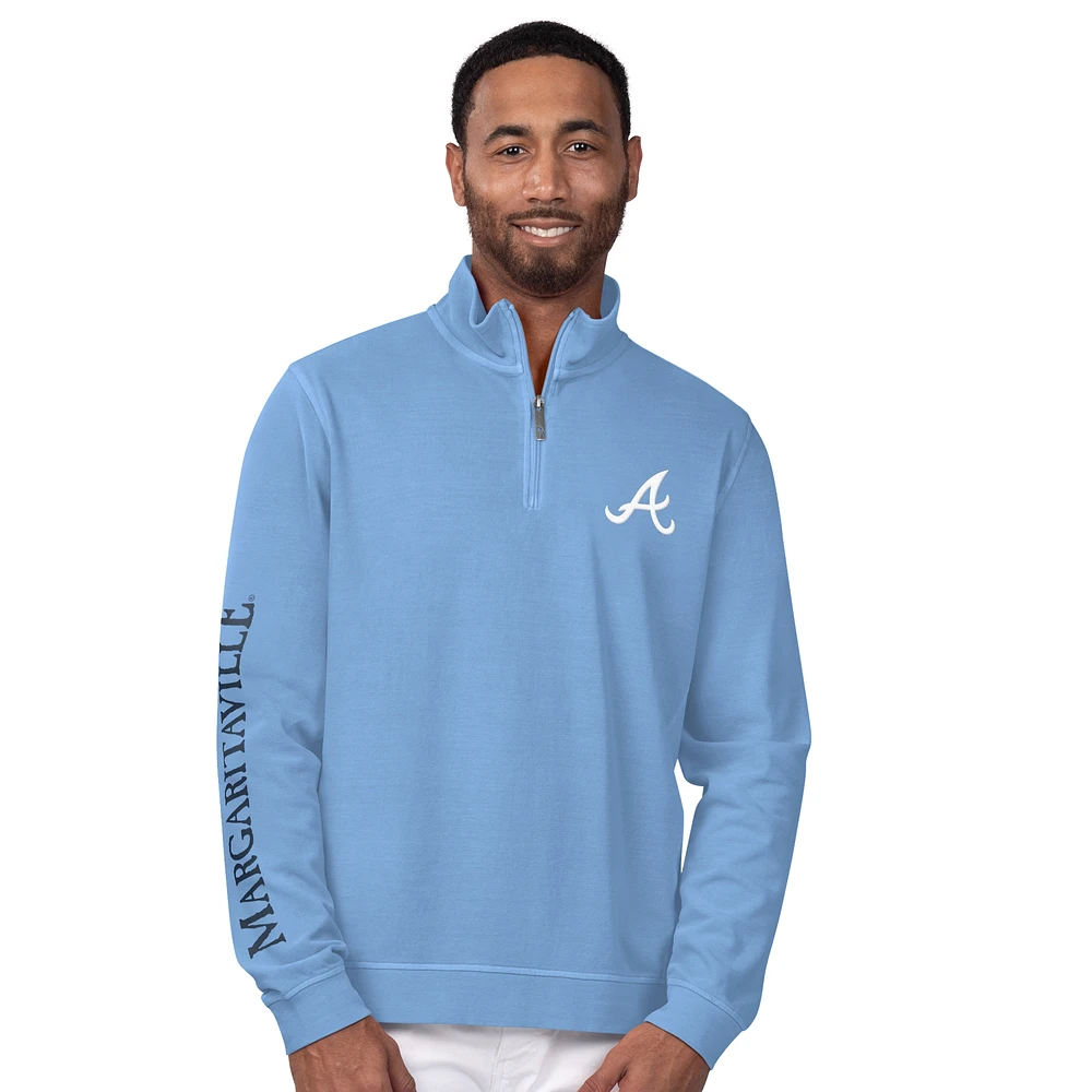 Men's Margaritaville Light Blue Atlanta Braves First Pitch Quarter-Zip Pullover Top