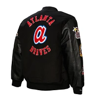 Veste universitaire à boutons-pression complète Mitchell & Ness pour homme des Atlanta Braves Blackout Collection