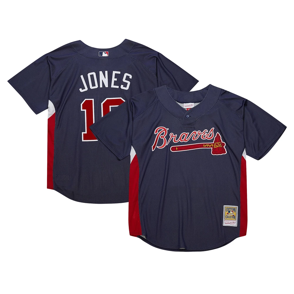 Maillot d'entraînement au bâton Mitchell & Ness Chipper Jones pour hommes, bleu marine, Atlanta Braves, collection Cooperstown 2007