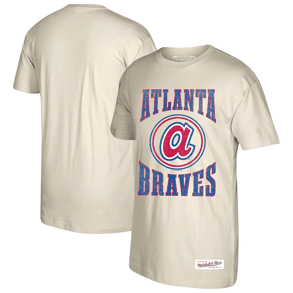 Men's Mitchell & Ness Cream Atlanta Braves Arched Logo Slub T-Shirt